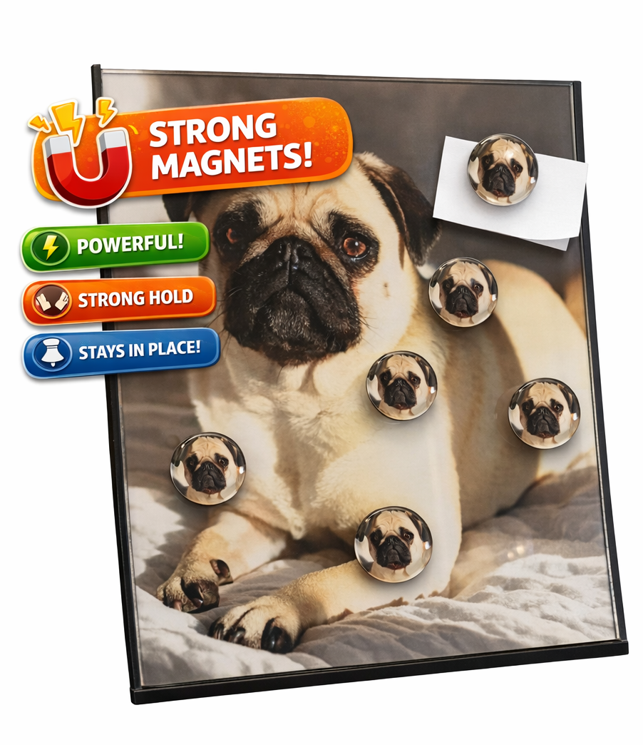 Metal & Glass Pug Desktop Organizer, Interchangeable Calendar, To-Do List, and Magnet Board with 5 Magnets, Luxury Pug Mom Gift